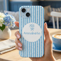 Whimsical Blauw Witte Streep Preppy Monogram
