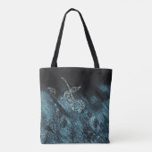 Whimsical Blauw Zwart Roos Tekst Draagtas (Achterkant)