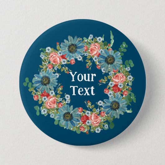 Whimsical Blauwe Daisy Bloemkrans revers charme Ronde Button 7,6 Cm (Voorkant)