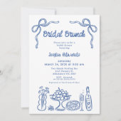 Whimsical Blauwe Hand getrokken Bruids Brunch Douc Kaart (Voorkant)