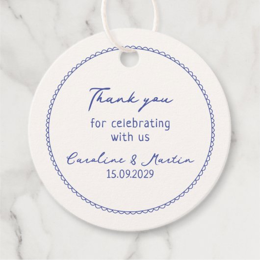 Whimsical, blauwe hand getrokken bruiloft bedankt bedankjes labels (Voorkant)