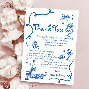 Whimsical Blauwe Hand Getrokken Bruiloft Kaart