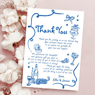 Whimsical Blauwe Hand Getrokken Bruiloft Kaart