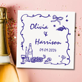 Whimsical Blauwe Hand Getrokken Bruiloft Servet