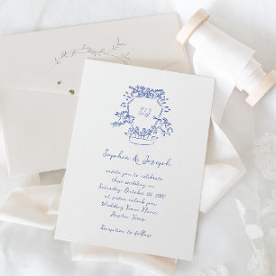 Whimsical Blauwe Hand getrokken Crest Monogram B Kaart