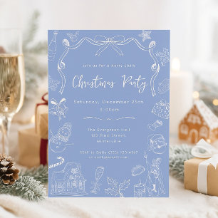 Whimsical Blauwe Handgetekende Feestelijke Kerstfe Kaart