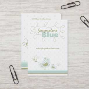 Whimsical Blauwe Mama En Baby Vogel Damast Swirls Visitekaartje