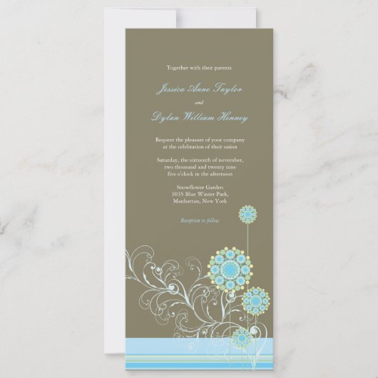 Whimsical Blauwe Sneeuwbloem wervelt Winter Bruilo Kaart (Voorkant)