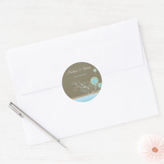 Whimsical Blauwe Sneeuwbloem wervelt Winter Bruilo Ronde Sticker (Envelop)