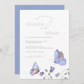 Whimsical Blauwe Vlinders Monogram Bruiloft Kaart (Voorkant / Achterkant)