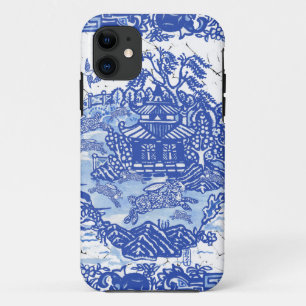 Whimsical Blauwe Wilg Isle of Rabbits Design #2 iPhone 11 Hoesje