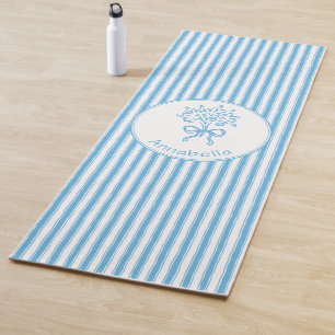 Whimsical blauwe witte streep preppy monogram yogamat