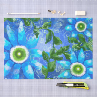 Whimsical Blauwgroen Blauwe Bloemen Decoupage Tissuepapier