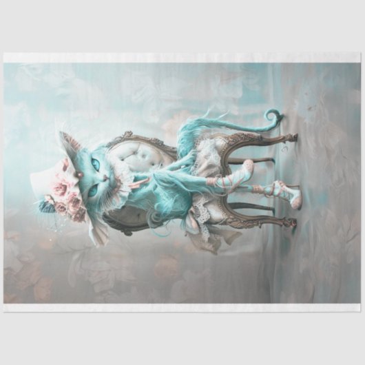 Whimsical Blauwgroen Blue Eyed Cat Decoupage Tissuepapier (Voorkant)