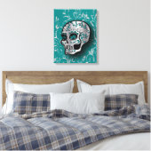 Whimsical Blauwgroen en Zilveren Suikerschedel Canvas Afdruk (Insitu (Slaapkamer))