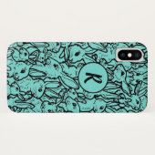 Whimsical Blauwgroen Rabbit Bunny Drawing Monogram Case-Mate iPhone Case (Achterkant (horizontaal))