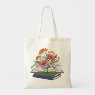 Whimsical bloem boeken stapel Schattig lezer grafi Tote Bag