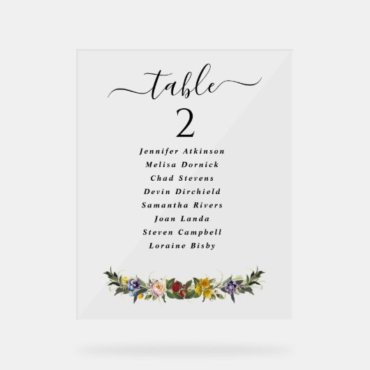 Whimsical  Bloemen bruiloft zitkaart Acryl Bord (Voorkant)