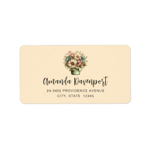 Whimsical Bloemen in een Pot Cute Adres Etiket