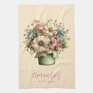 Whimsical Bloemen in een Pot Cute Theedoek