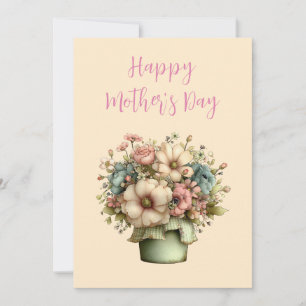 Whimsical Bloemen in een Pot Moederdag Feestdagenkaart