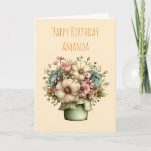 Whimsical Bloemen in een Potplant Cute Verjaardag Kaart