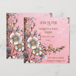 Whimsical Bloemen Roze Romantische Trouw Uitnodigi Save The Date