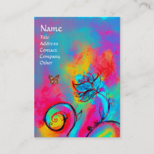 WHIMSICAL BLOEMEN & VLINDERS blauw roze geel Visitekaartje