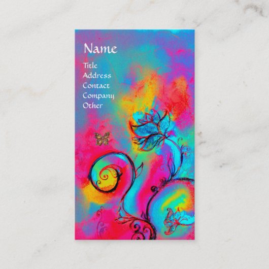 WHIMSICAL BLOEMEN & VLINDERS blauw roze geel Visitekaartje (Voorkant)