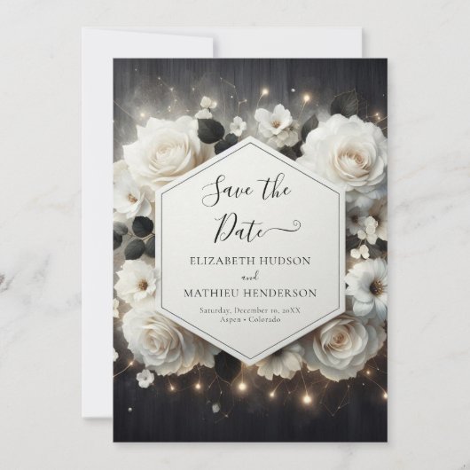 Whimsical Bloemen Witte Rozen bruiloft Save The Date (Voorkant)