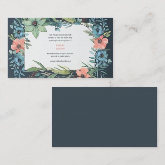 Whimsical Bloemen Zalm Blauw Groen Bruiloft Informatiekaartje (Voorkant / Achterkant)