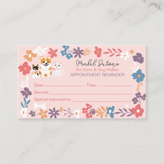 Whimsical bloemenhuisdier oppas hond walker busine afsprakenkaartje (Voorkant)