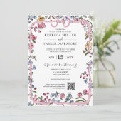 Whimsical bloemenlente moderne bruiloft QR Code Kaart (Staand voorkant)