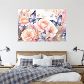 Whimsical bloemenvlinders speels design canvas afdruk (Insitu (Slaapkamer))