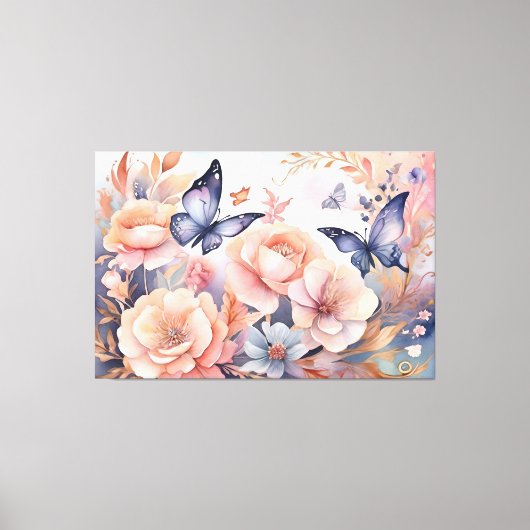 Whimsical bloemenvlinders speels design canvas afdruk (Voorkant)