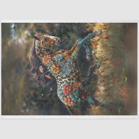 Whimsical Bloemig Galloping Paard Decoupage Tissuepapier (Voorkant)