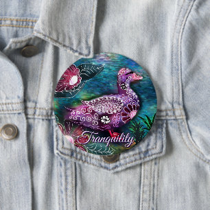 Whimsical Bloemrijke Eend Paars Turquoise Persoonl Ronde Button 4,0 Cm