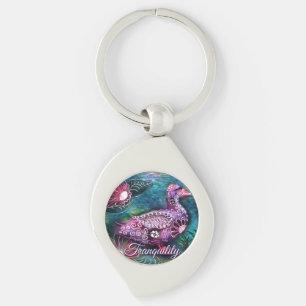 Whimsical Bloemrijke Eend Paars Turquoise Persoonl Sleutelhanger
