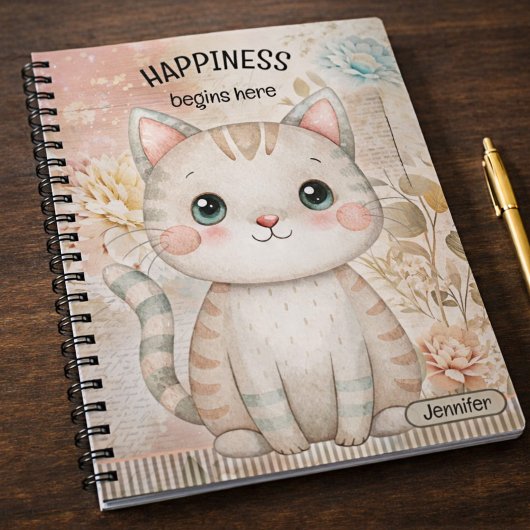 Whimsical Bloemrijke Gepersonaliseerde Kat Notitieboek