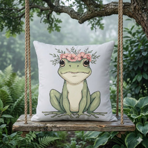 Whimsical Bloemrijke Kikker Cottagecore Kunst Kussen