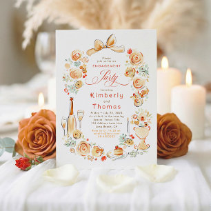 Whimsical Bloemstuk Handgetekend Herfst Verlovings Kaart