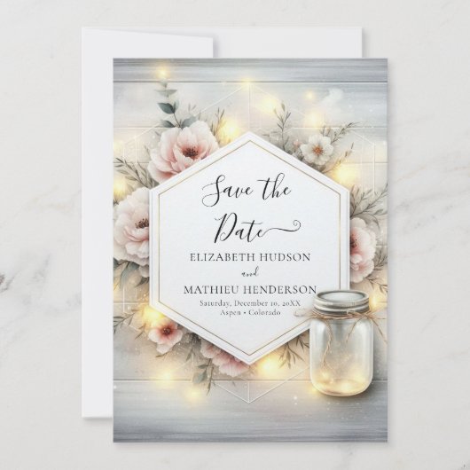 Whimsical Bloom Mason Jar Wedding Save The Date (Voorkant)