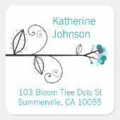 Whimsical Bloom Tree Blauw Blauwgroen Stippen Chiq Vierkante Sticker (Voorkant)