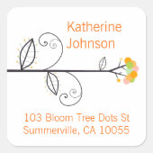 Whimsical Bloom Tree Yellow Stippen Retouradres Vierkante Sticker (Voorkant)