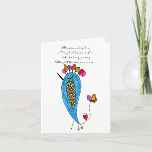 Whimsical Blue Bird Illustration Wenskaart Kaart (Voorkant)