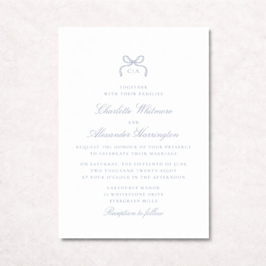 Whimsical Blue Bow Wedding Invitation