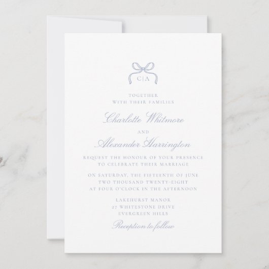 Whimsical Blue Bow Wedding Invitation (Devant)