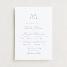 Whimsical Blue Bow Wedding Invitation Kaart