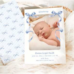 Whimsical Blue Bows Baby Faire-part de naissance