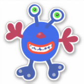 Whimsical Blue Bug Eyed Monster 4 x 4 Sticker (Voorkant)